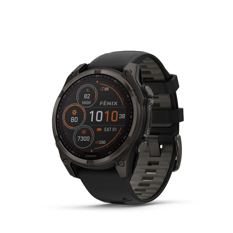 Garmin Fenix 8 51mm Solar Sapphire (Carbon Gray DLC Titanium with Black/Pebble Grey Silicone Band)